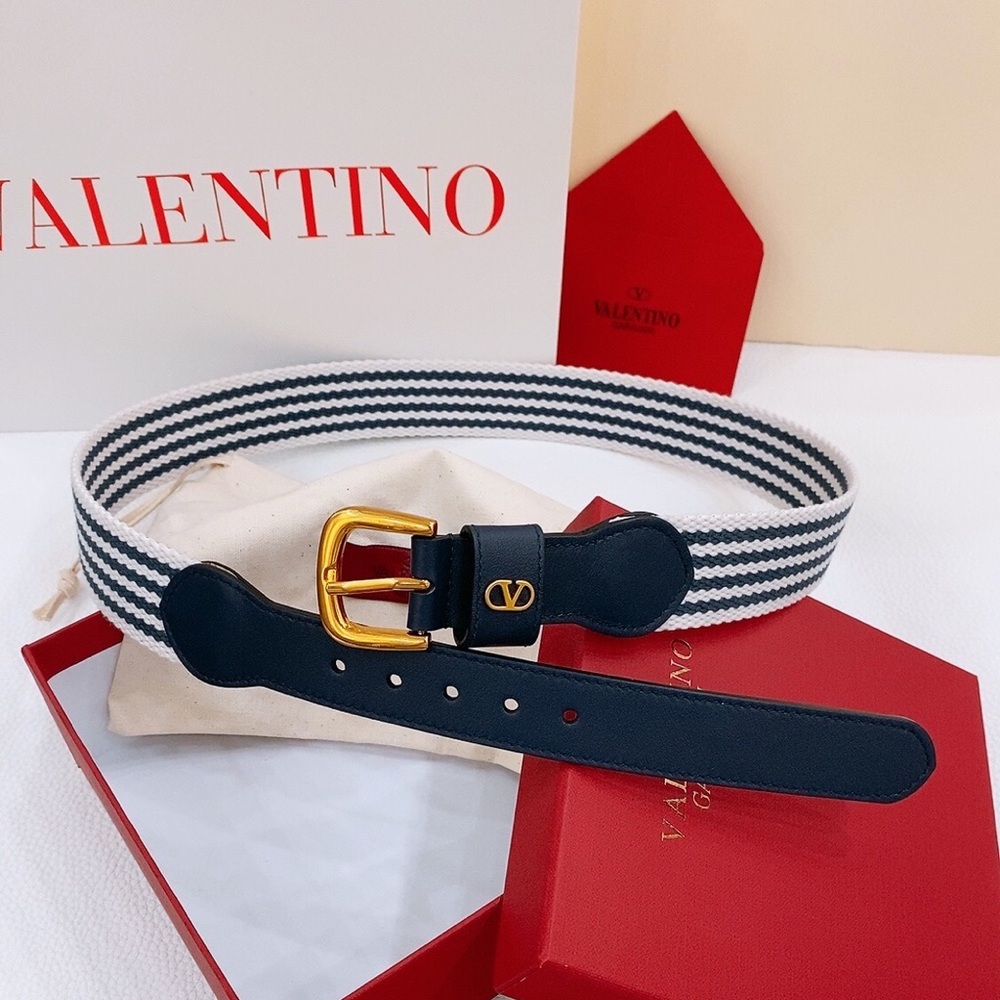 NEW Valentino VLogo Signature Reversible Canvas & Leather Belt, Gold Buckle